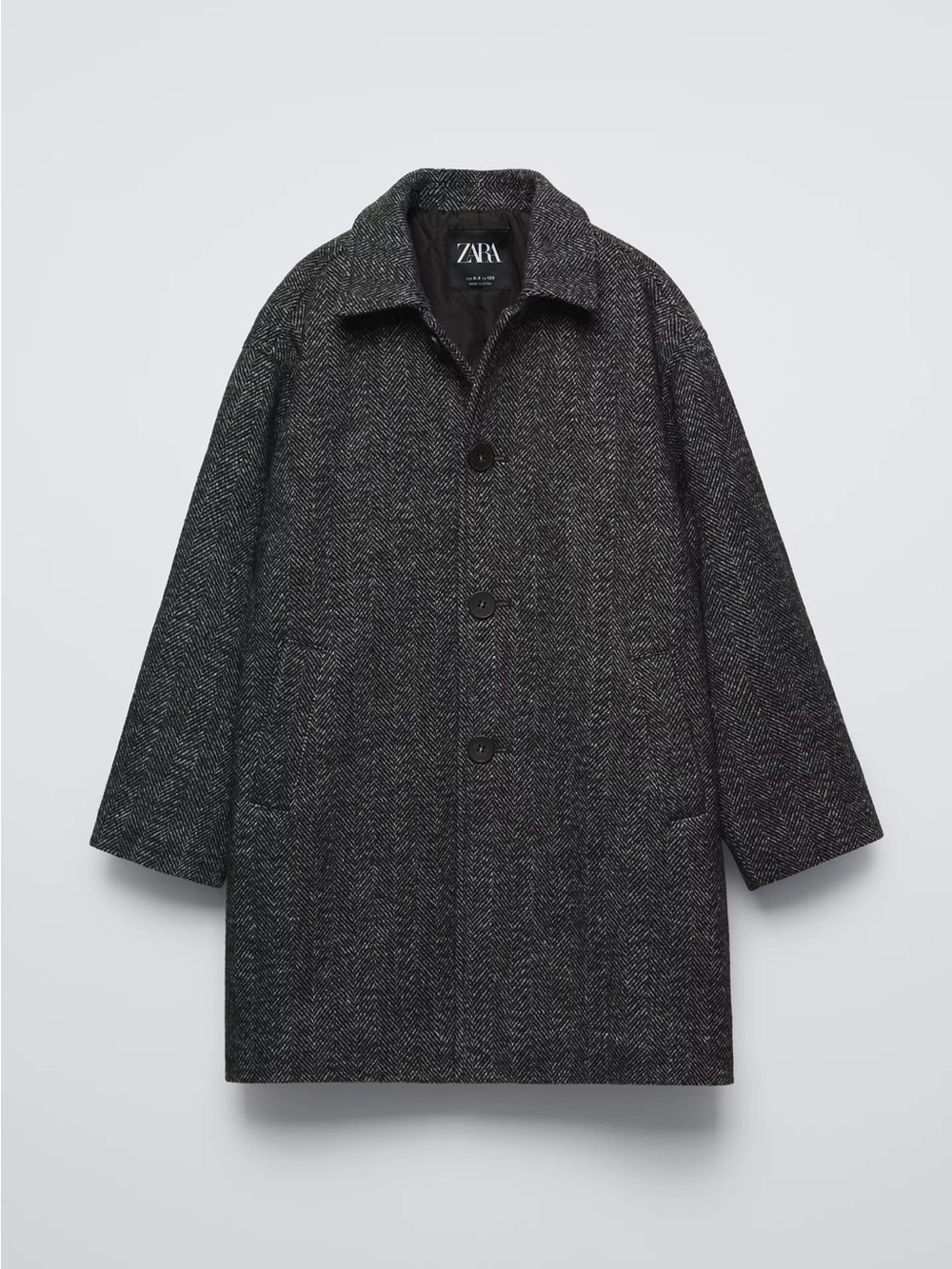ZARA kids boys grey black Herringbone Wool Blend pea coat jacket size 6 7 years